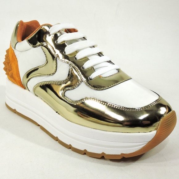VOILE BLANCHE 🇮🇹 WOMEN'S GOLD LEATHER COMFORT FASHION SNEAKERS - Picture 3 of 8